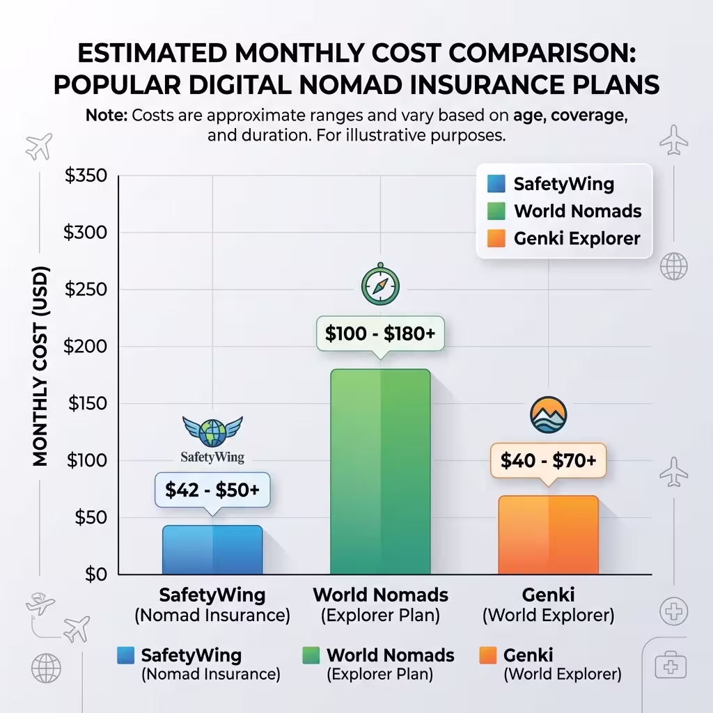 An infographic bar chart of cost comparison of nomad travel insurance companies