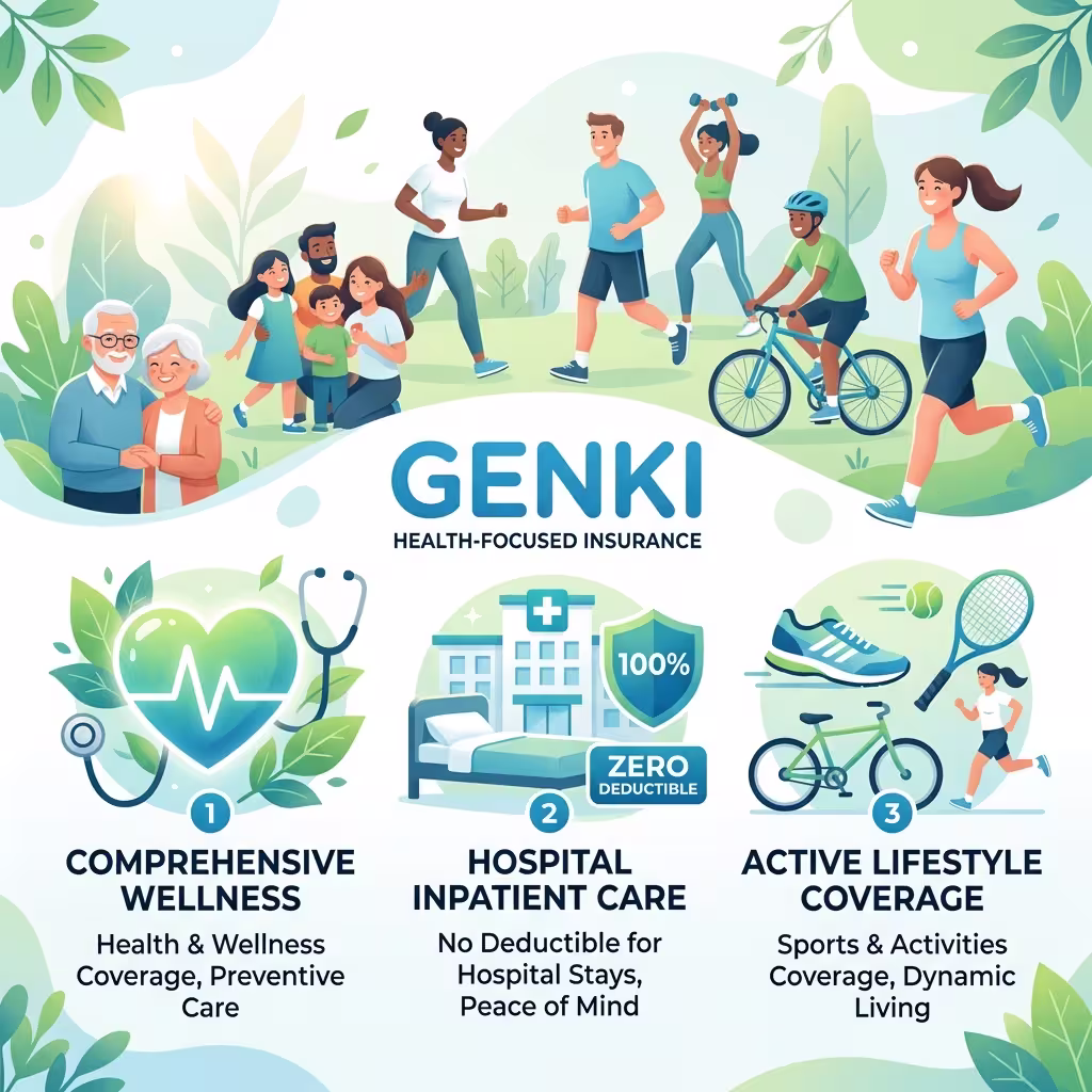 A visual representation of Genki insurance, focusing on its health-oriented features and suitability for digital nomad travel insurance.