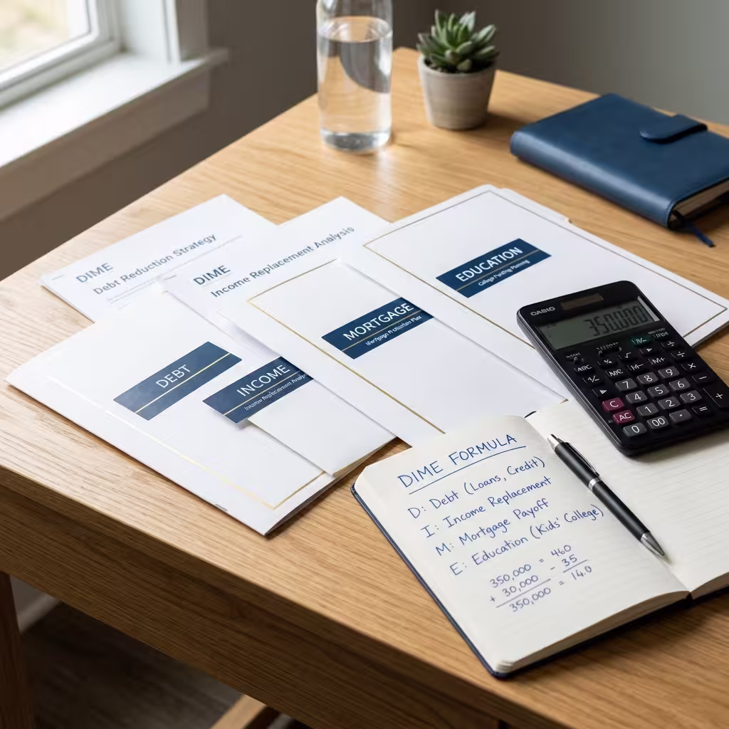 Desk with DIME planning materials helps calculate how much life insurance do I need.