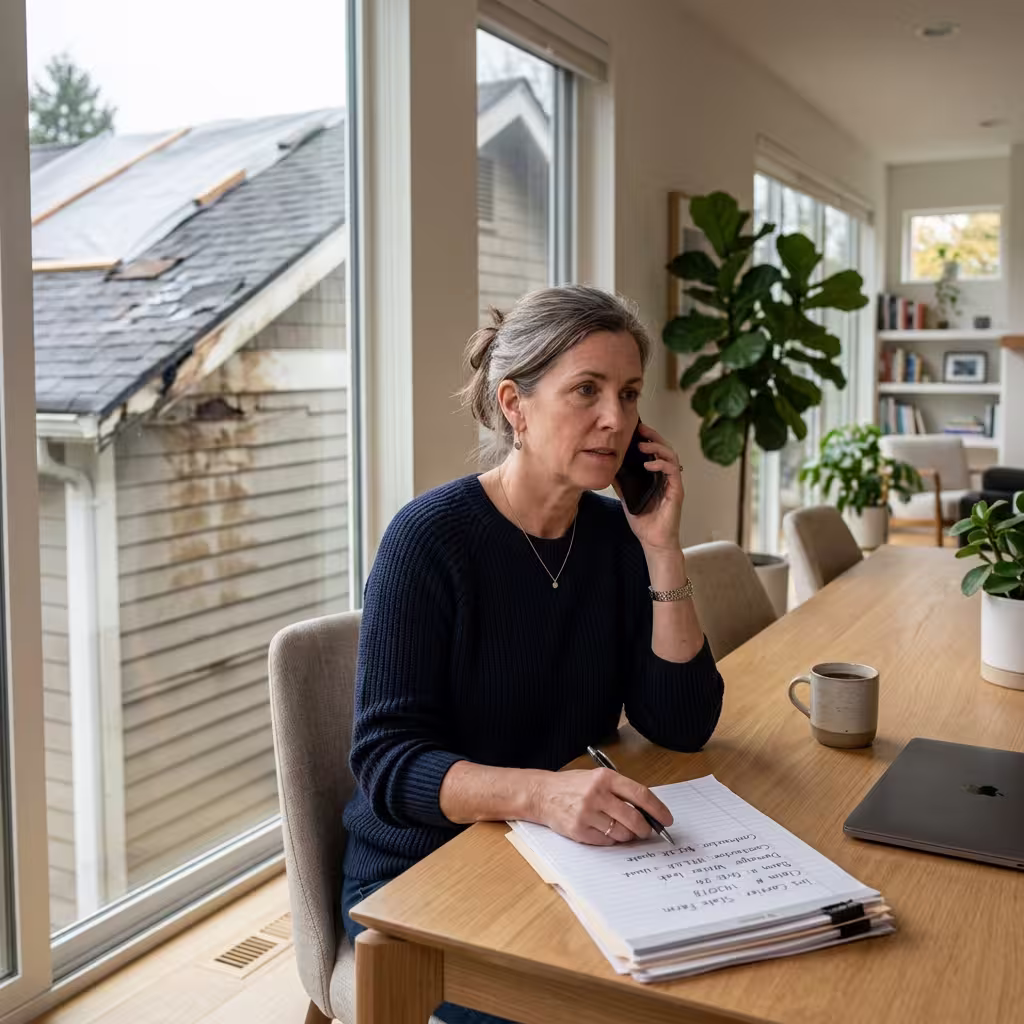 Homeowner calls the insurer with notes on how to file a homeowners insurance claim.