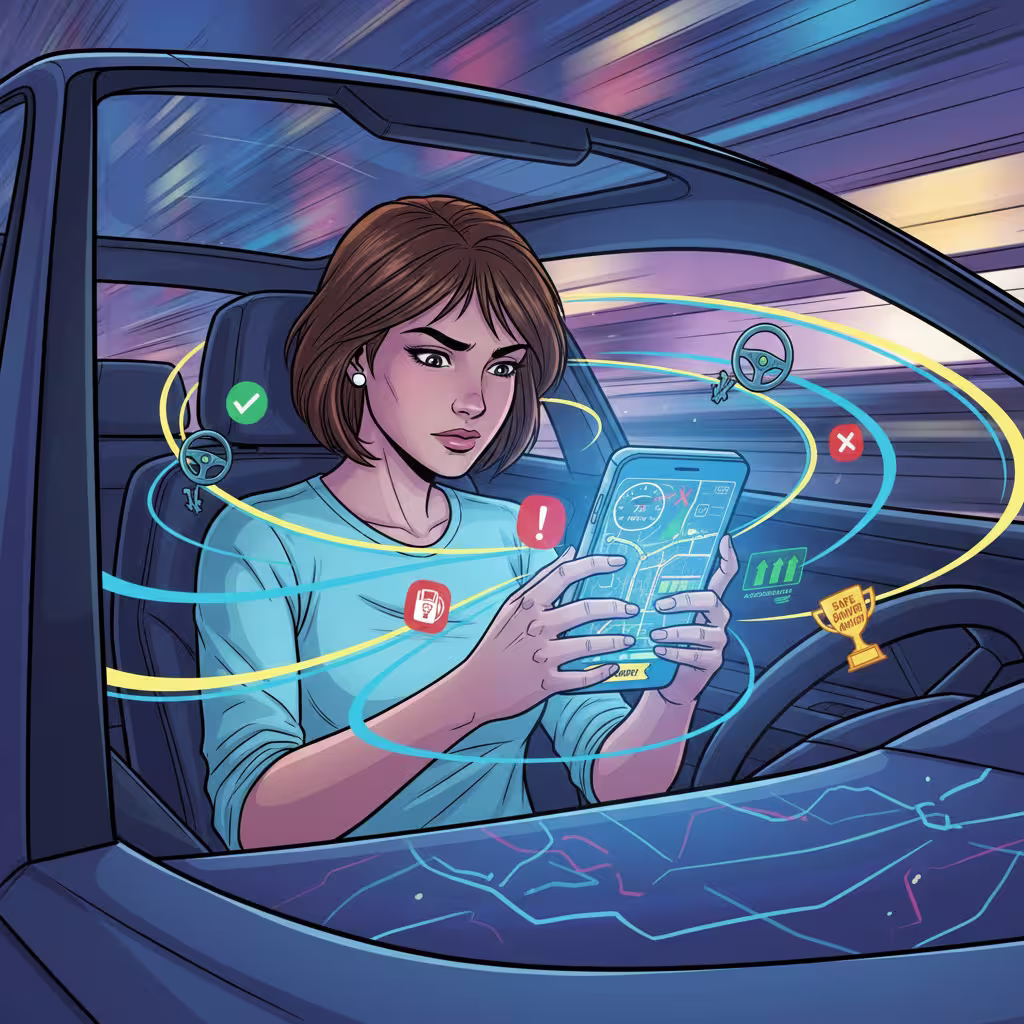 A female driver using telematics 