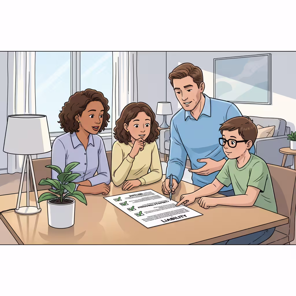 A family reviewing home insurance policies
