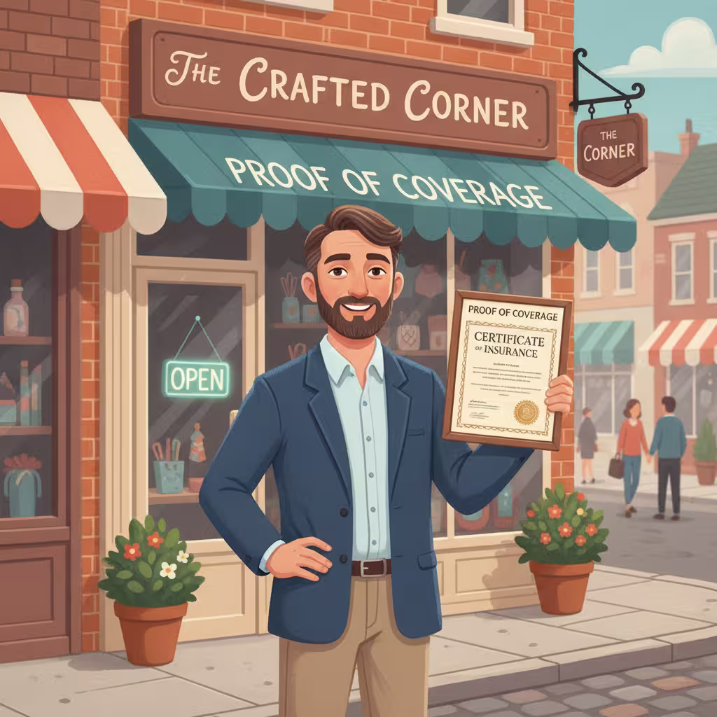 A small business owner showing a certificate of insurance