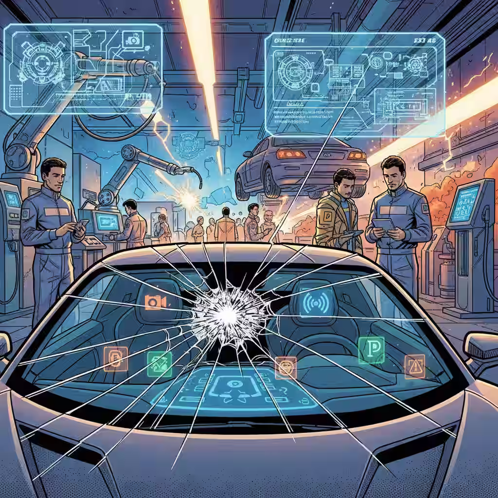 windshield repairing undergoes in a workshop