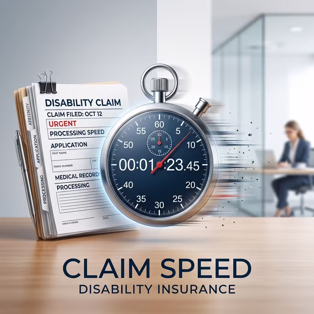 A stopwatch and stack of insurance claim documents, emphasizing the importance of timely claim processing in short term vs long term disability insurance.