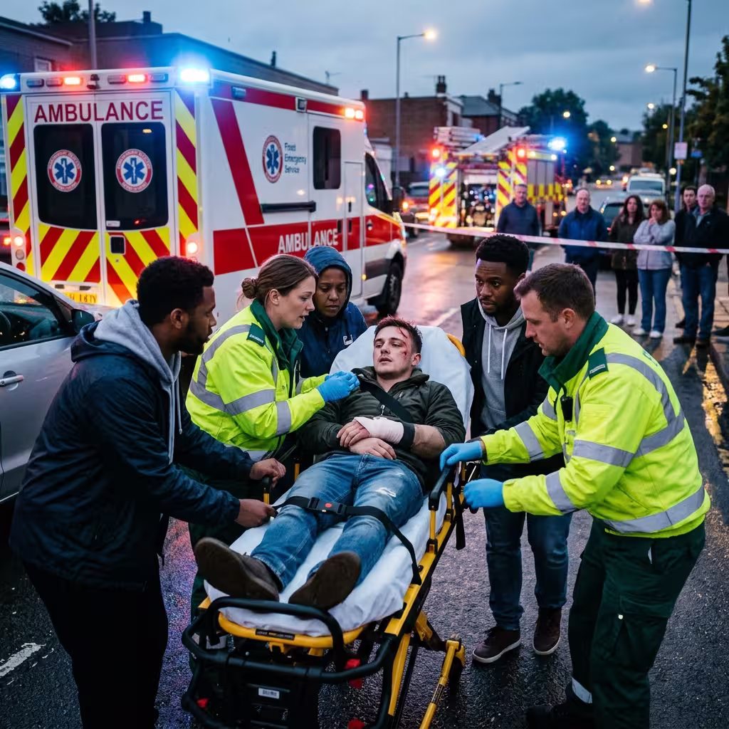 A person with visible injuries being assisted by others in an emergency setting, symbolizing injuries as a significant cause of disability claims.