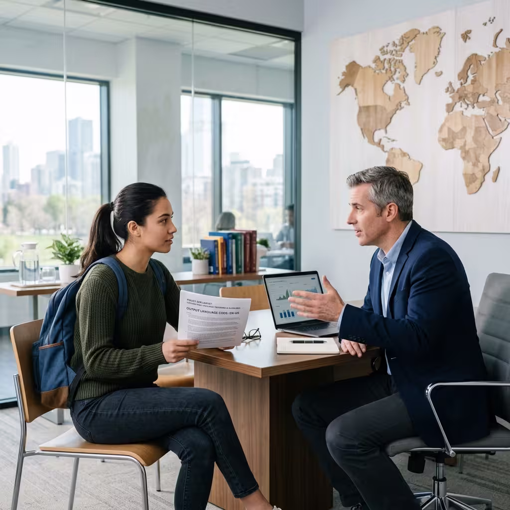 A student discussing possible disability insurance riders with a the policy broker